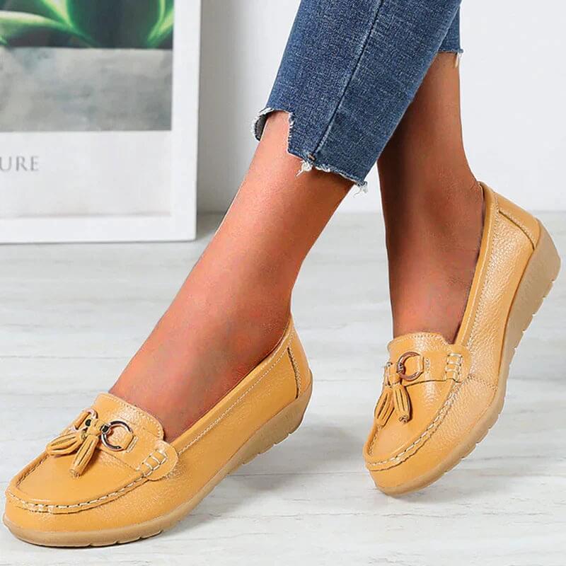 Mocassini comodi da donna - Scarpe morbide e piatte con fiocco e frange