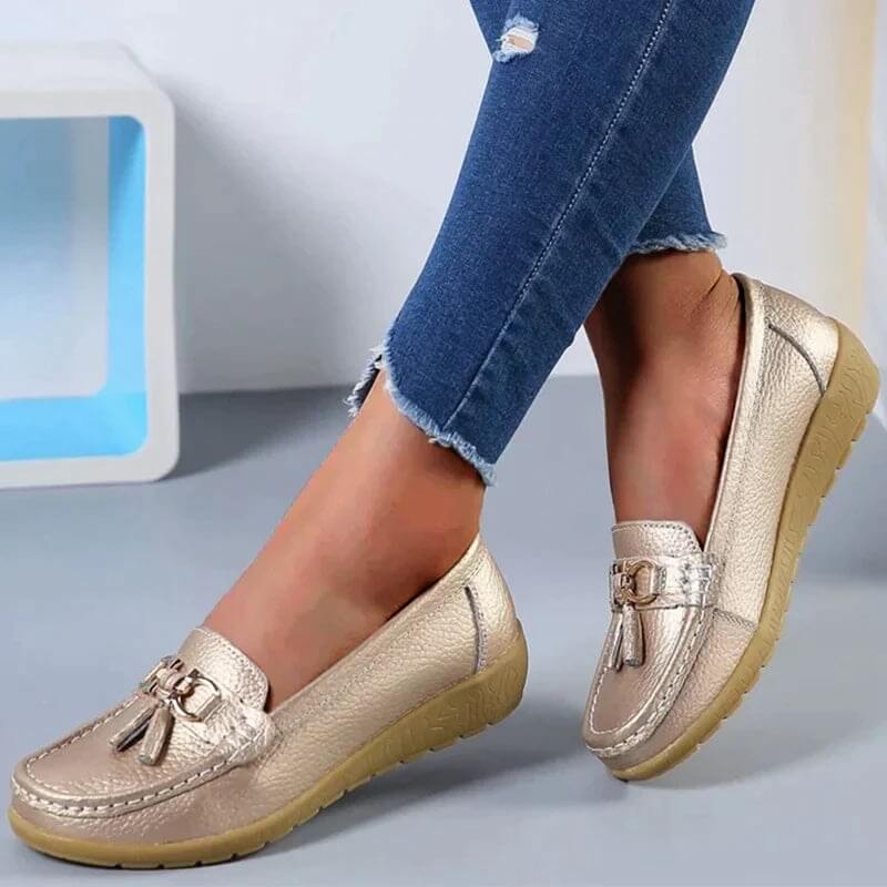 Mocassini comodi da donna - Scarpe morbide e piatte con fiocco e frange