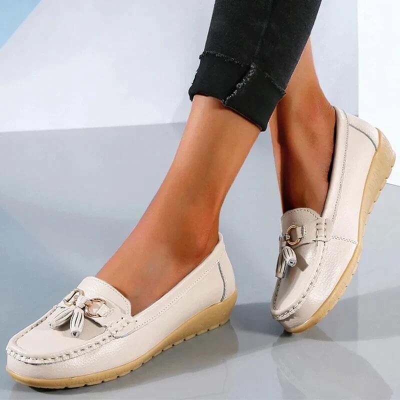 Mocassini comodi da donna - Scarpe morbide e piatte con fiocco e frange