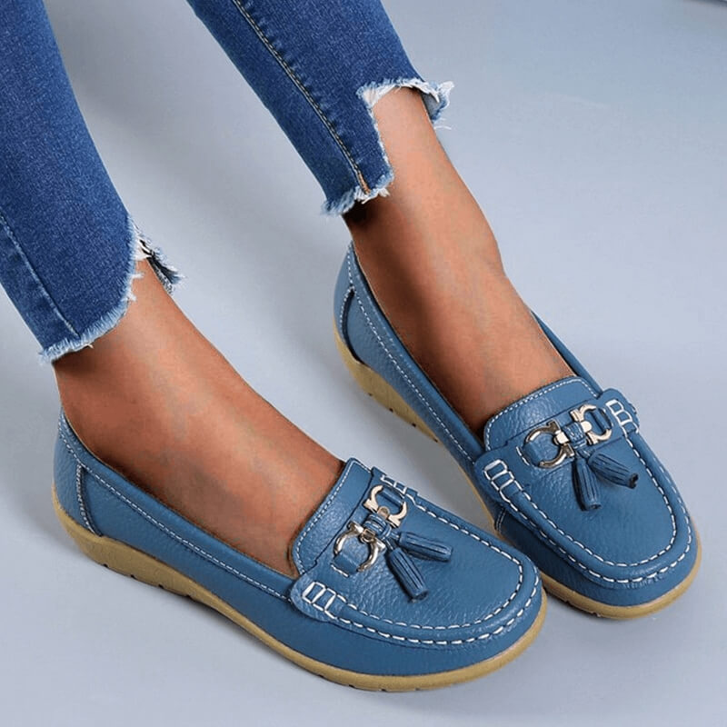 Mocassini comodi da donna - Scarpe morbide e piatte con fiocco e frange