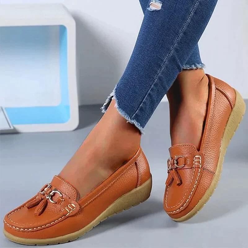 Mocassini comodi da donna - Scarpe morbide e piatte con fiocco e frange