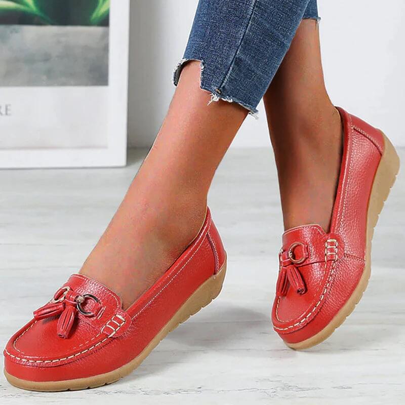 Mocassini comodi da donna - Scarpe morbide e piatte con fiocco e frange