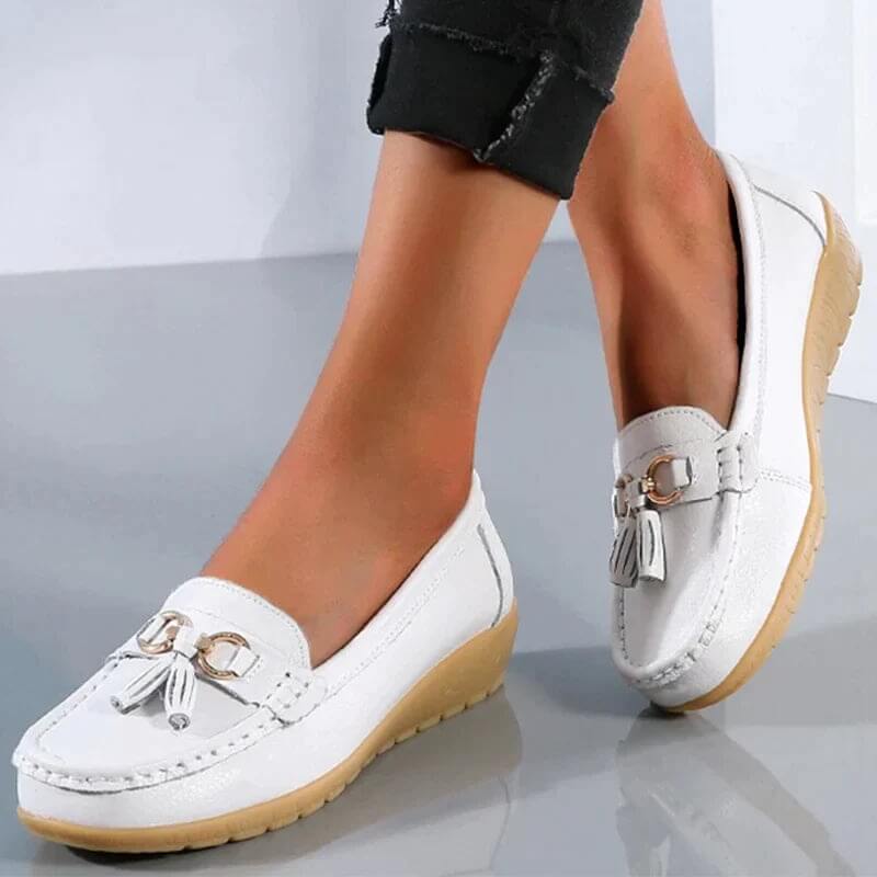Mocassini comodi da donna - Scarpe morbide e piatte con fiocco e frange