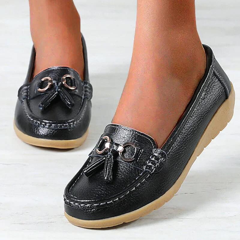 Mocassini comodi da donna - Scarpe morbide e piatte con fiocco e frange