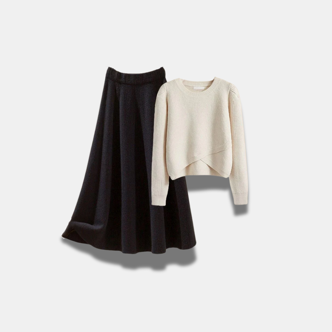Set gonna e maglione da donna in maglia di lusso
