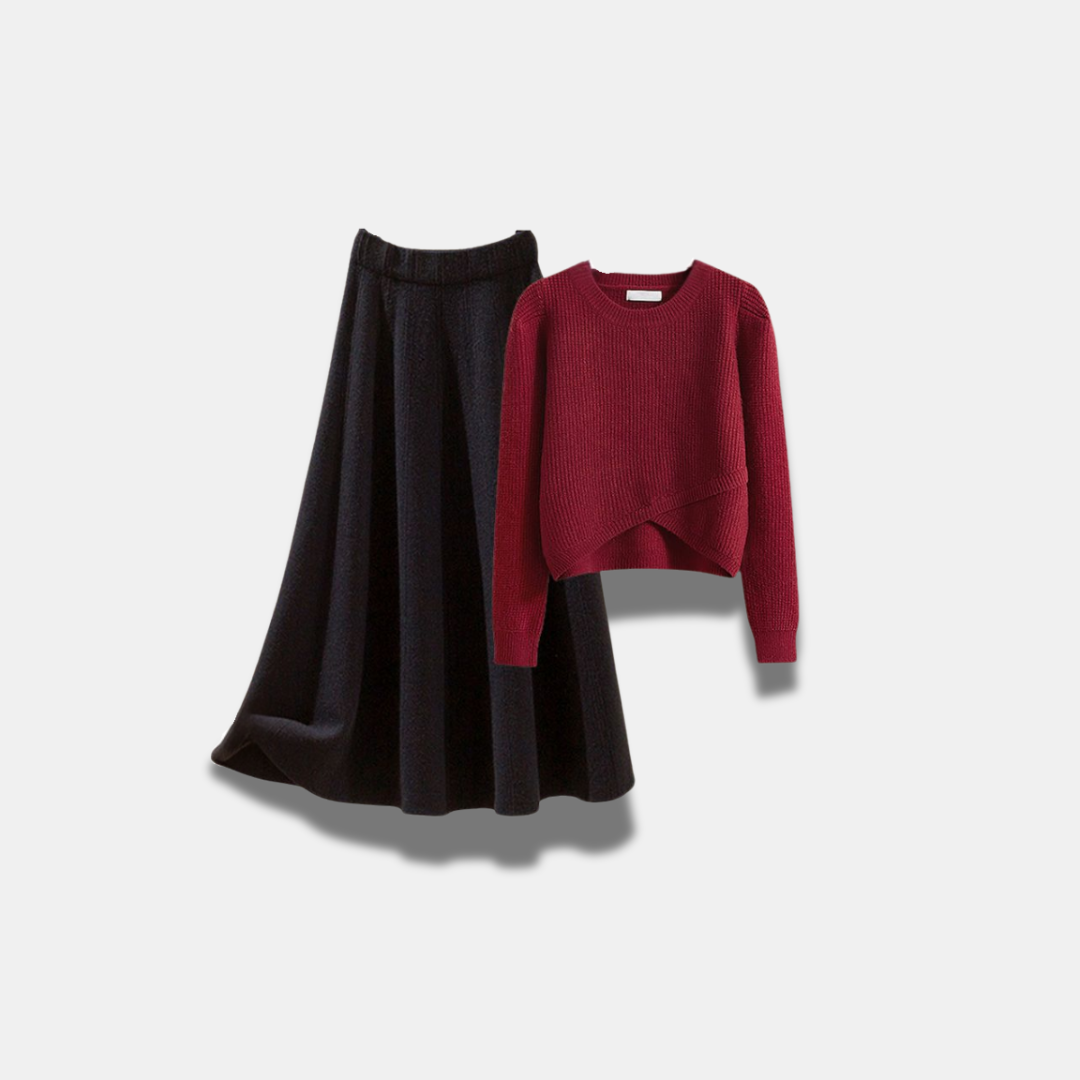 Set gonna e maglione da donna in maglia di lusso