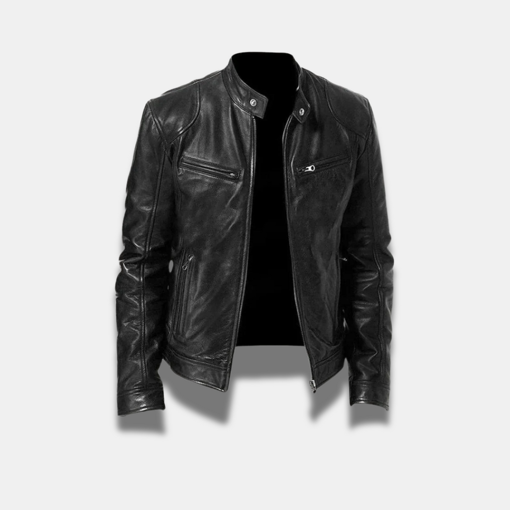 Giacca in pelle classica da uomo – Giacca da motociclista slim fit di alta qualità con chiusura a cerniera