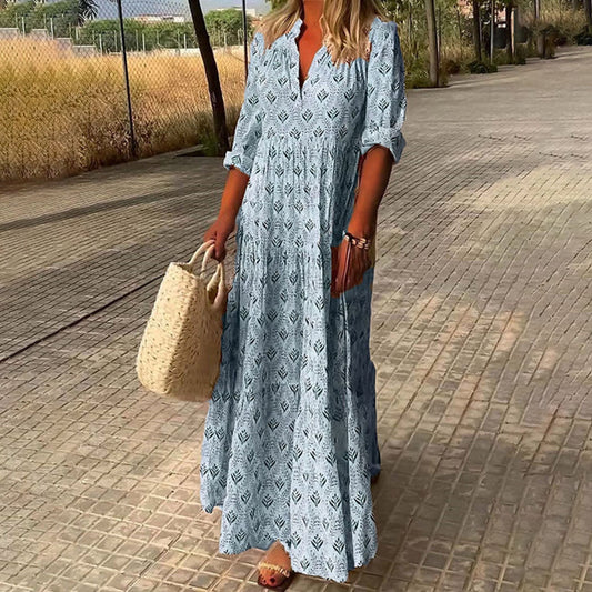 Abito Lungo Casual Elegante Boho Donna con Scollo a V – Leggero, Fluttuante
