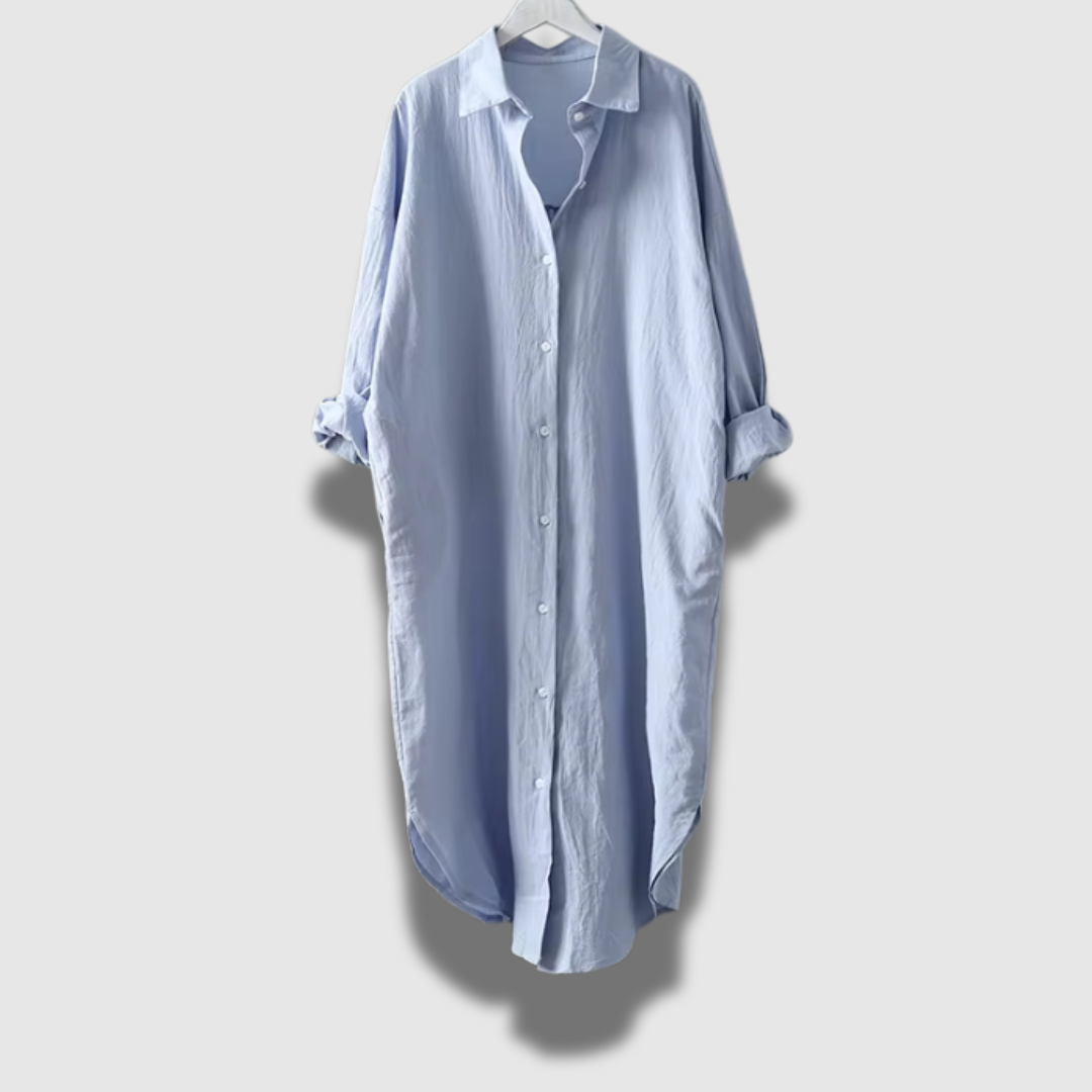 Confortevole abito da donna in lino chic a maniche lunghe