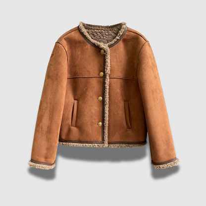 Giacca sartoriale in pelle scamosciata morbida e di tendenza da donna
