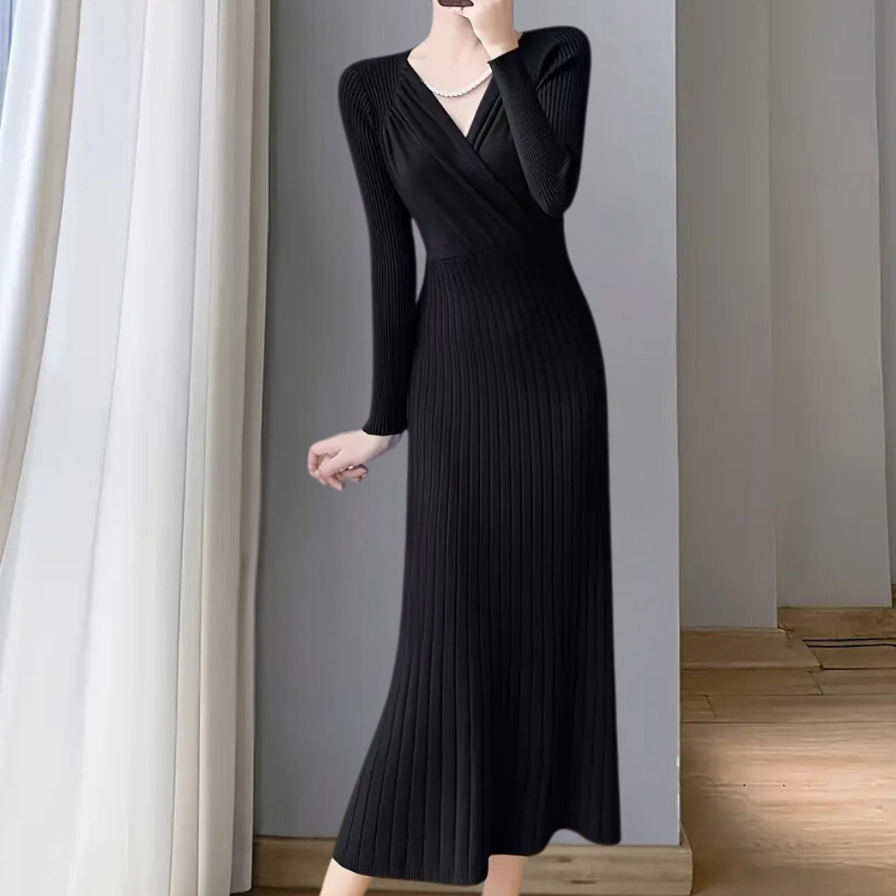 Abito midi donna sottile, elegante e lavorato a maglia
