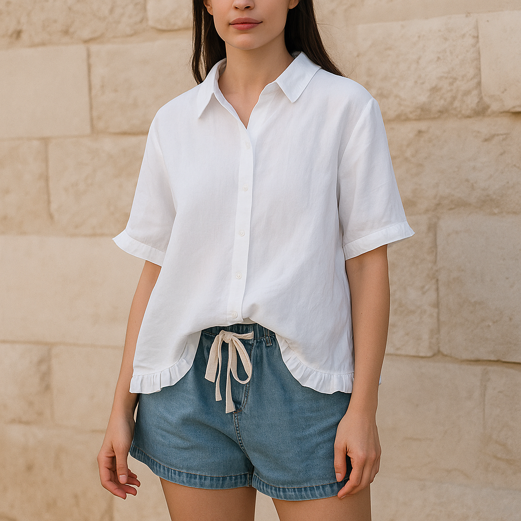 Camicia donna in lino a maniche corte – stile casual estivo