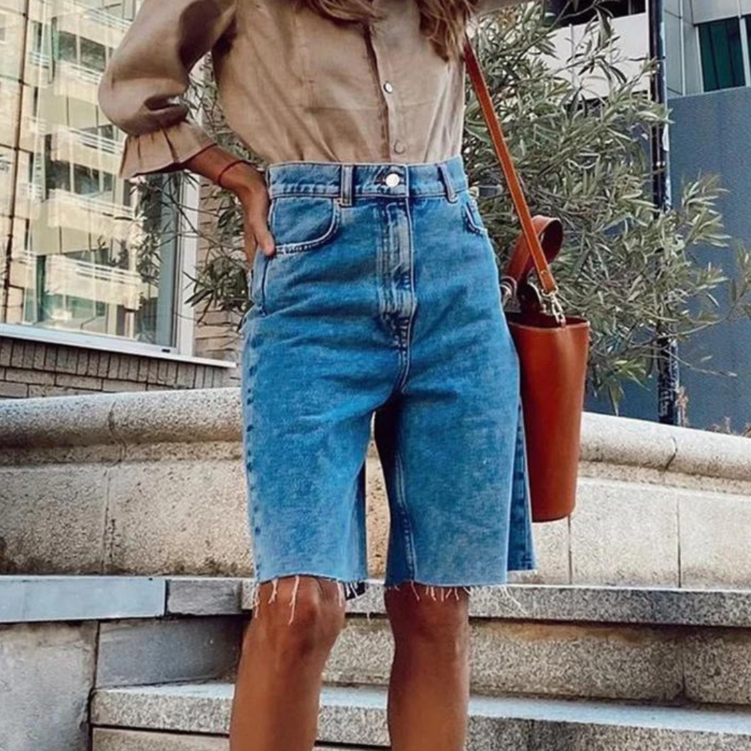 Pantaloncini in denim a vita alta da donna