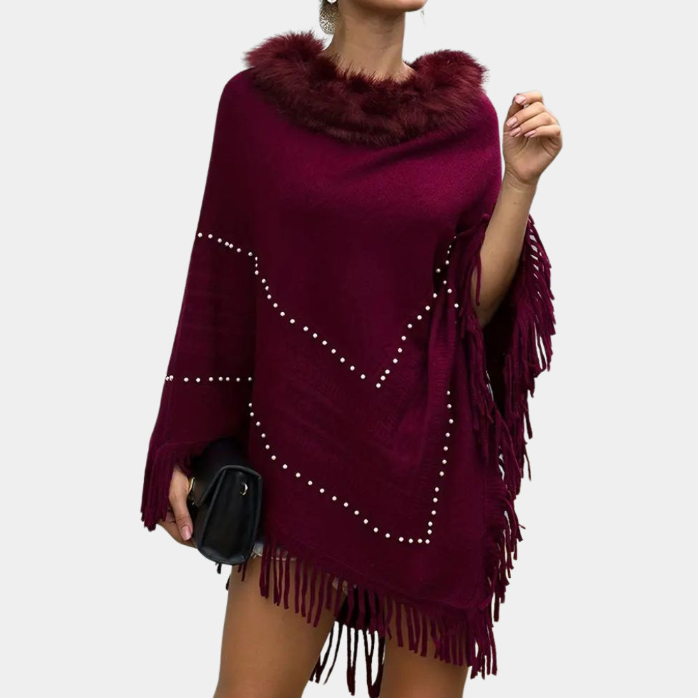 Poncho rosso da donna in maglia - elegante con dettagli raffinati