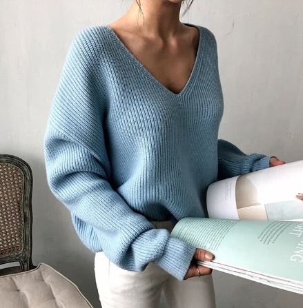 Maglione oversize con scollo a V da donna - maglia comoda ed elegante