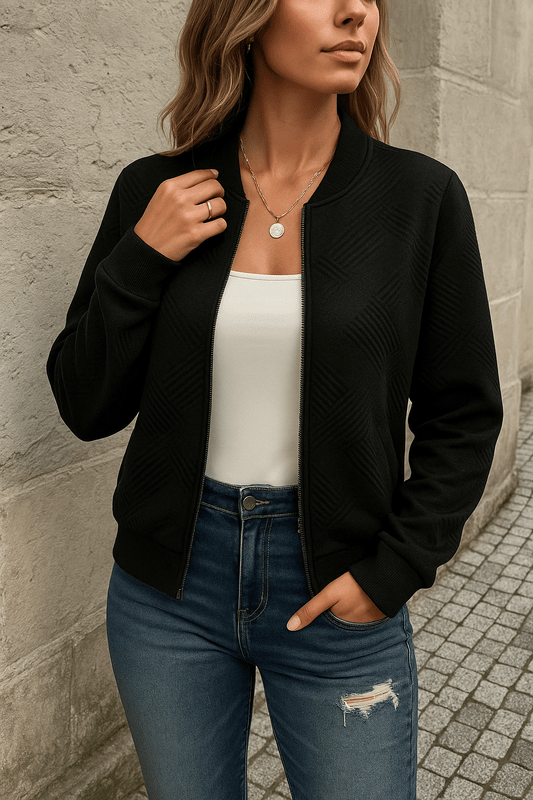 Elegante bomber da donna - Comoda giacca leggera con cerniera