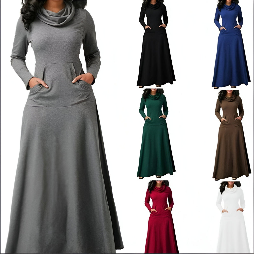 Maxi abito da donna con maniche lunghe calde e alla moda
