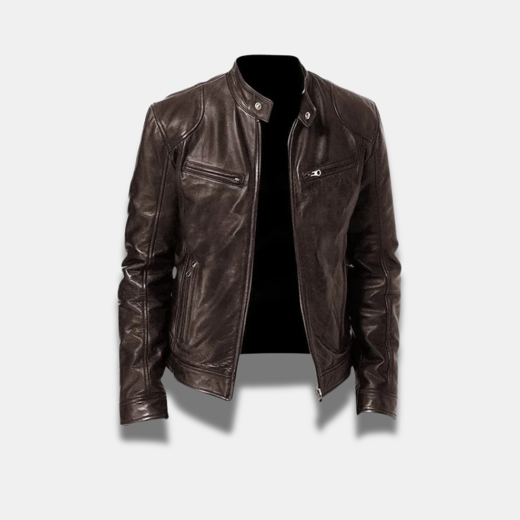 Giacca in pelle classica da uomo – Giacca da motociclista slim fit di alta qualità con chiusura a cerniera