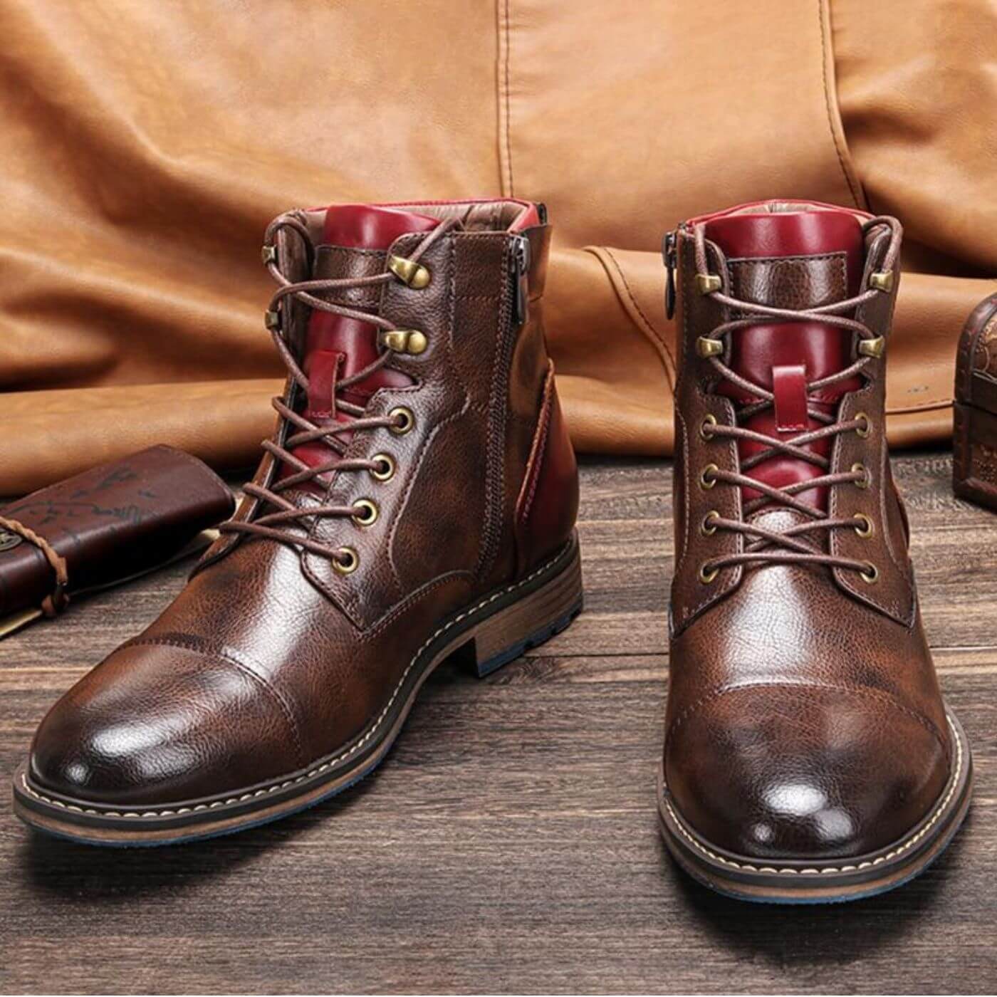 Stivali Oxford in pelle da uomo - Scarpe robuste con lacci