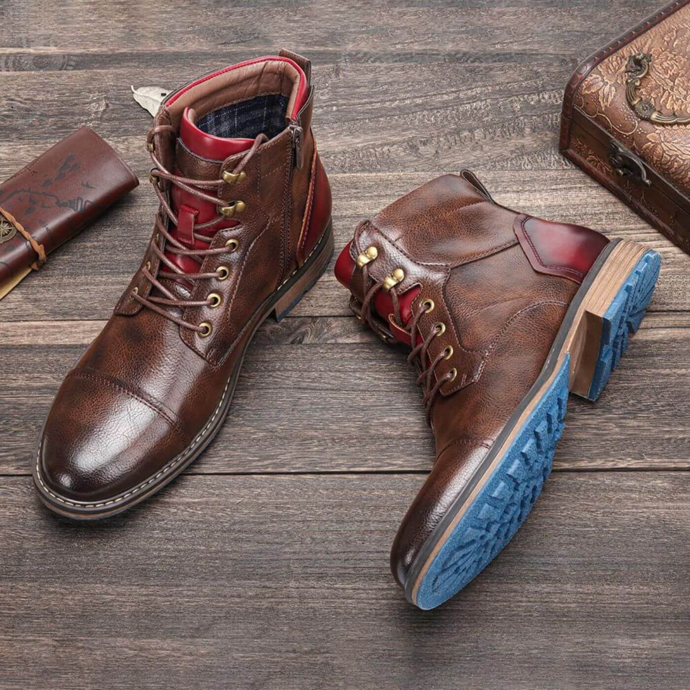 Stivali Oxford in pelle da uomo - Scarpe robuste con lacci