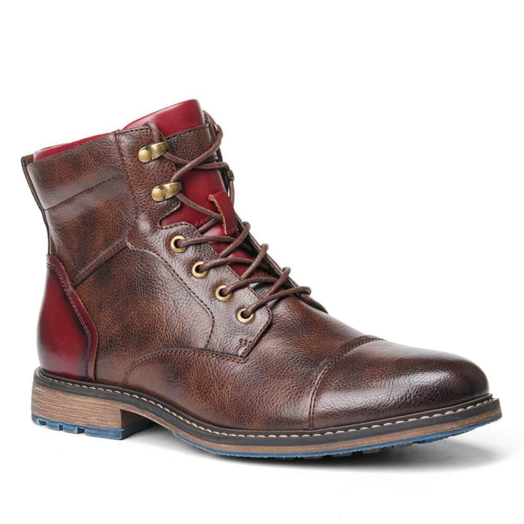 Stivali Oxford in pelle da uomo - Scarpe robuste con lacci