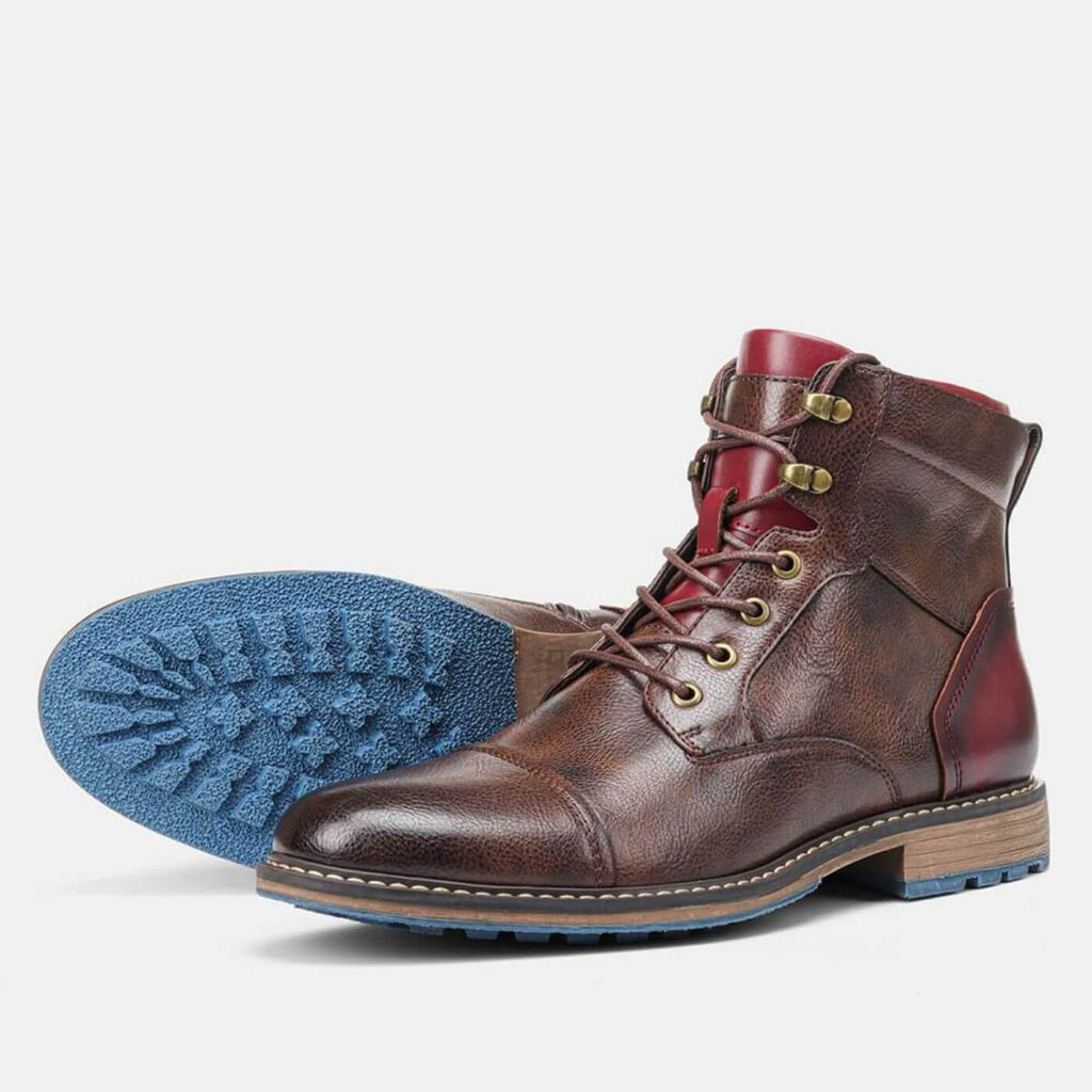 Stivali Oxford in pelle da uomo - Scarpe robuste con lacci