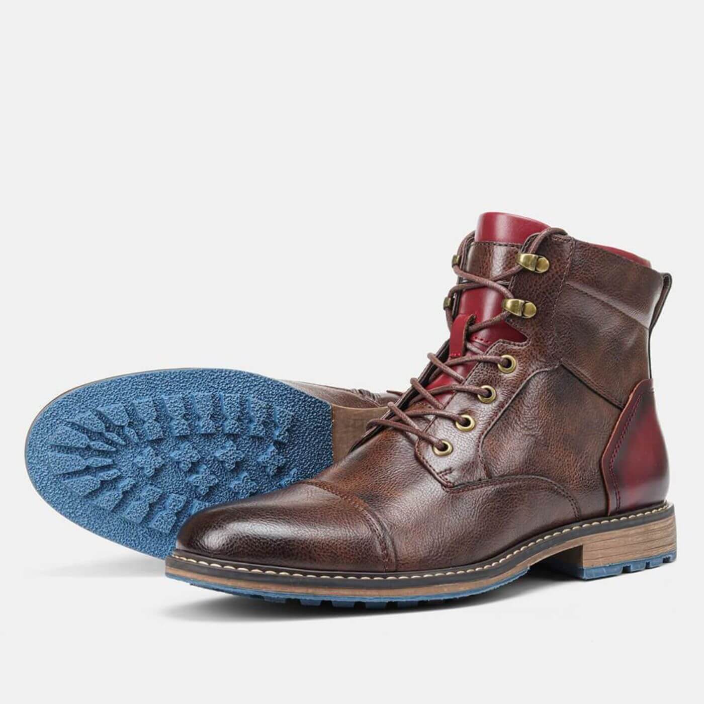 Stivali Oxford in pelle da uomo - Scarpe robuste con lacci