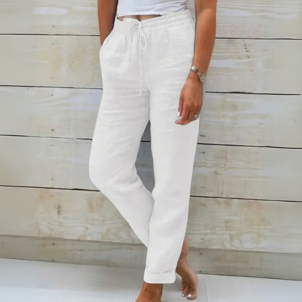 Pantaloni estivi casual eleganti in lino da donna - leggeri, traspiranti, comodi