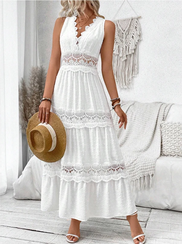 Abito lungo in pizzo bianco da donna - Leggero, elegante, lusinghiero, estivo