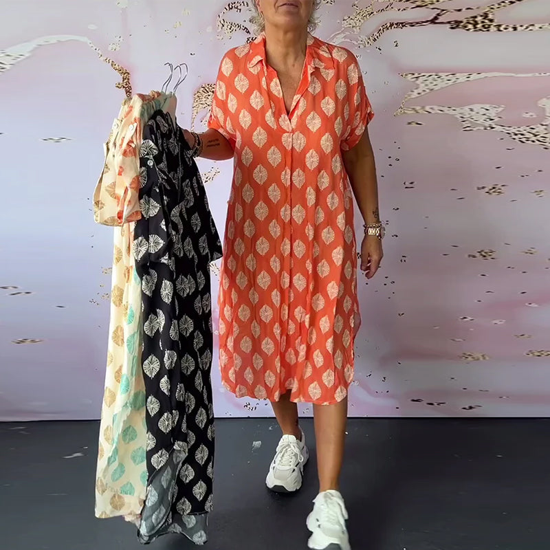 Abito midi casual in lino da donna - Abito estivo leggero con scollo a V