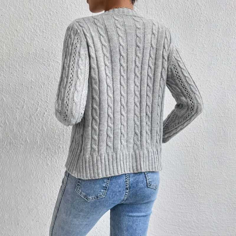 Cardigan da donna in maglia a trecce con bottoni – Maniche lunghe in maglia morbida