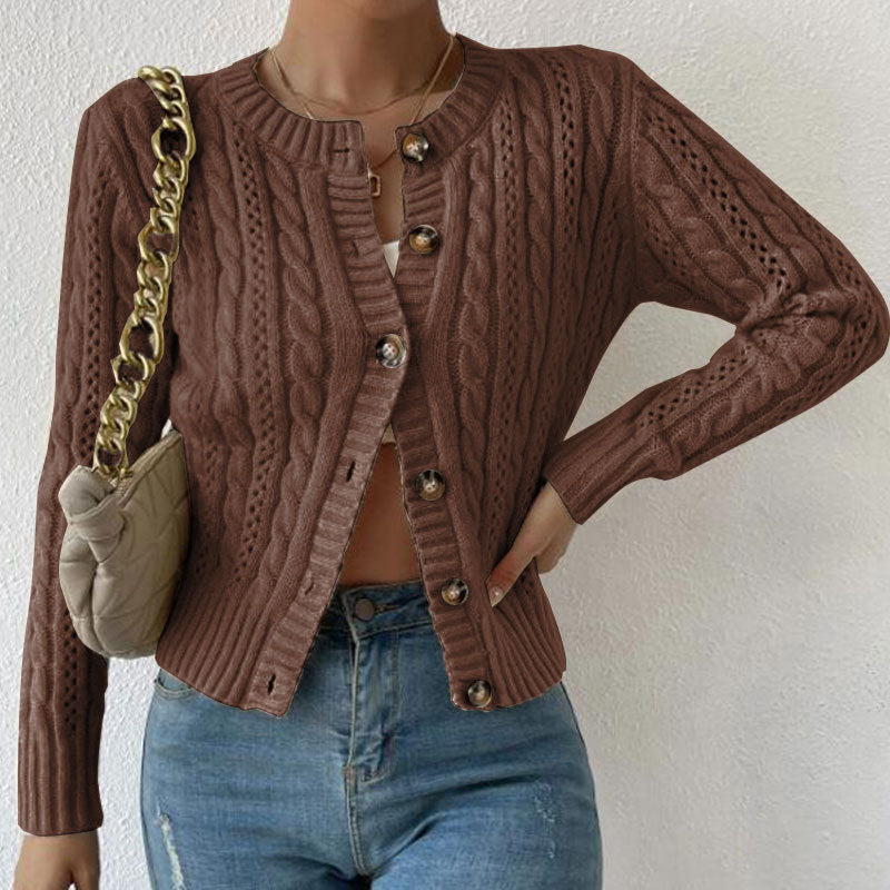 Cardigan da donna in maglia a trecce con bottoni – Maniche lunghe in maglia morbida