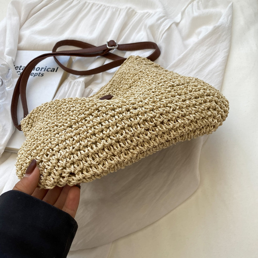 Borsa a Tracolla Estiva in Paglia Fatto a Mano Donna – Borsa Satchel Intrecciata Casual da Spiaggia