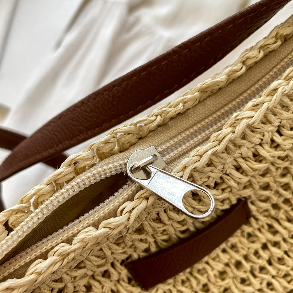 Borsa a Tracolla Estiva in Paglia Fatto a Mano Donna – Borsa Satchel Intrecciata Casual da Spiaggia