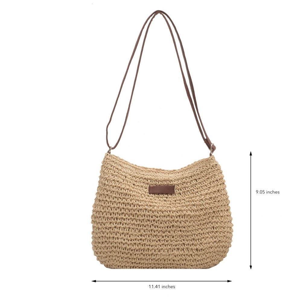 Borsa a Tracolla Estiva in Paglia Fatto a Mano Donna – Borsa Satchel Intrecciata Casual da Spiaggia