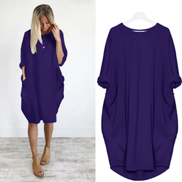Abito midi oversize in cotone da donna - Casual a maniche lunghe