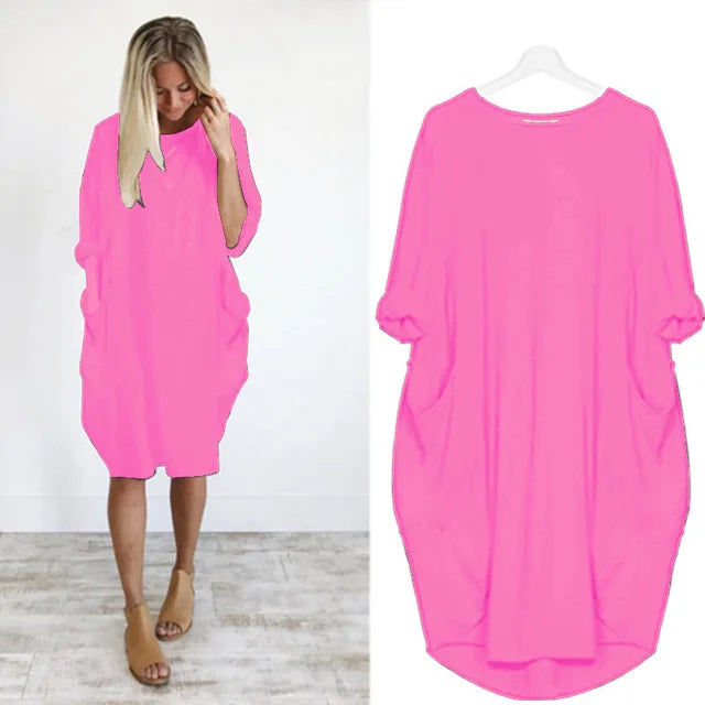 Abito midi oversize in cotone da donna - Casual a maniche lunghe