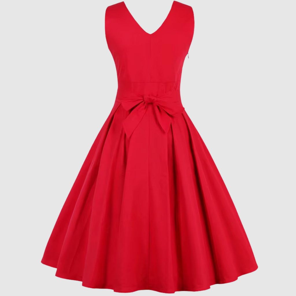Abito midi plissettato rosso da donna, dal design fluido e aggraziato