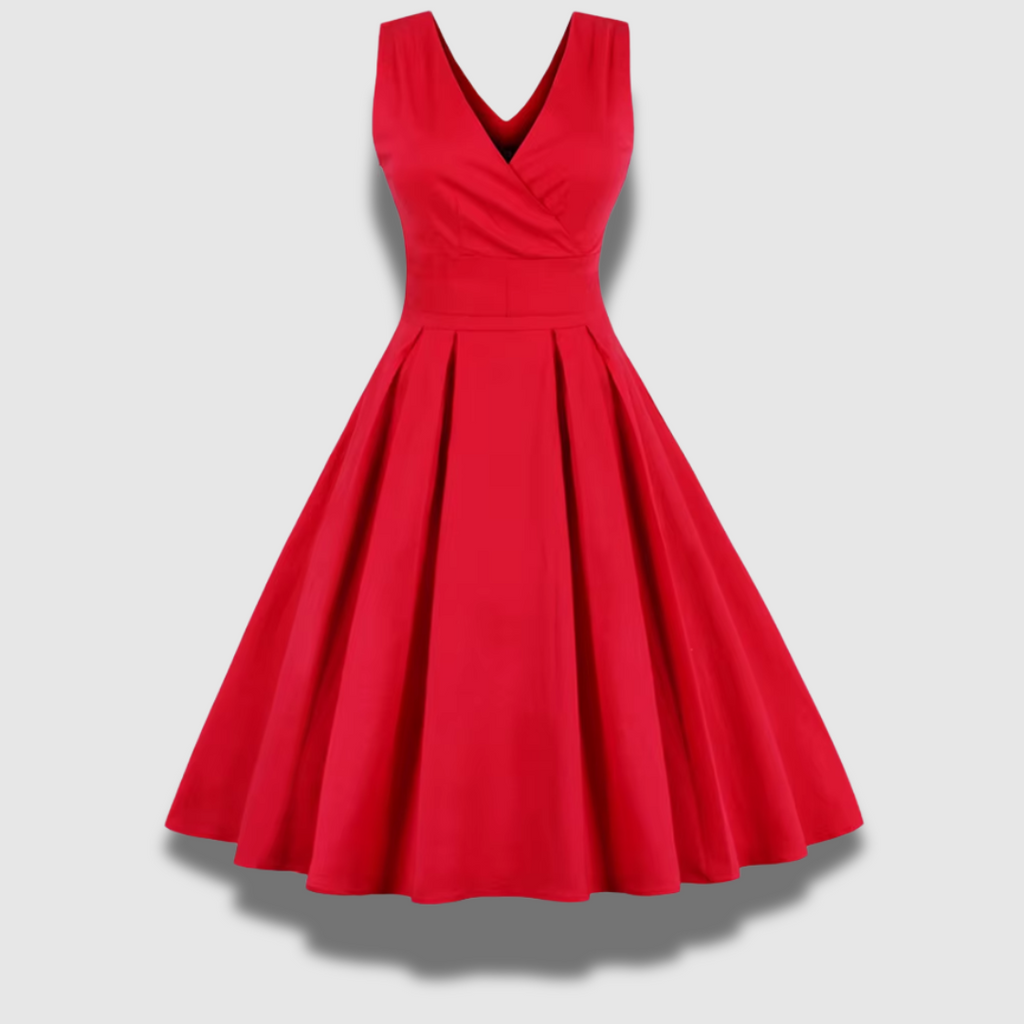 Abito midi plissettato rosso da donna, dal design fluido e aggraziato