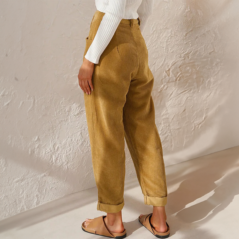 Pantaloni in velluto a coste a vita alta da donna