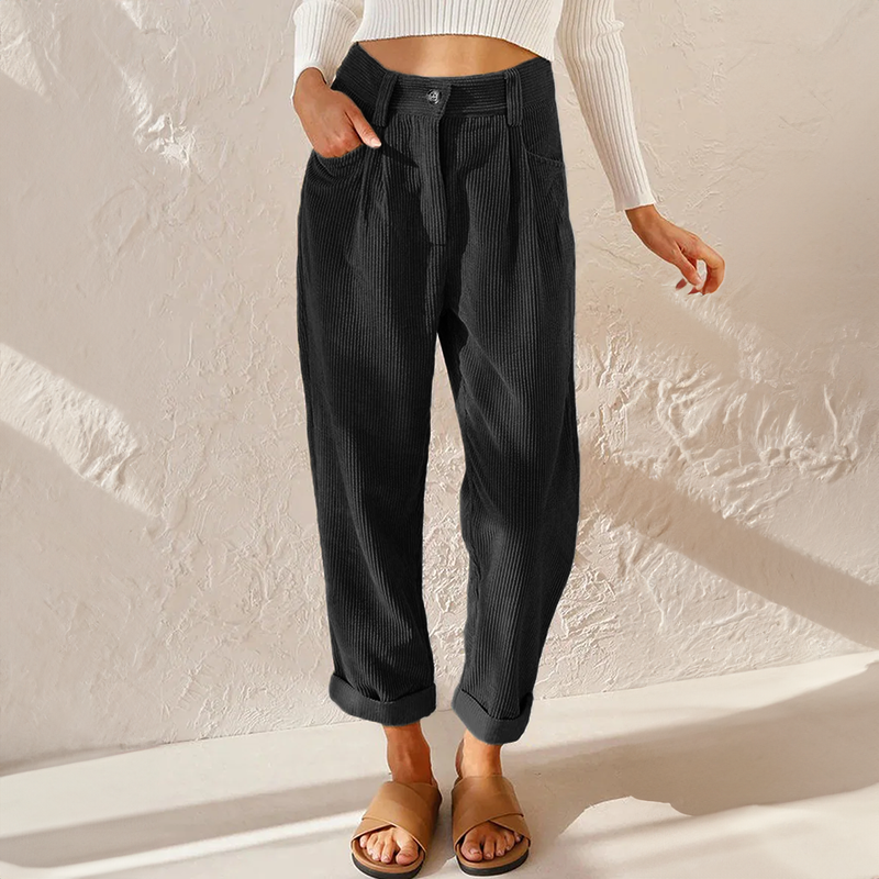 Pantaloni a coste a vita alta da donna - Pantaloni casual e comodi