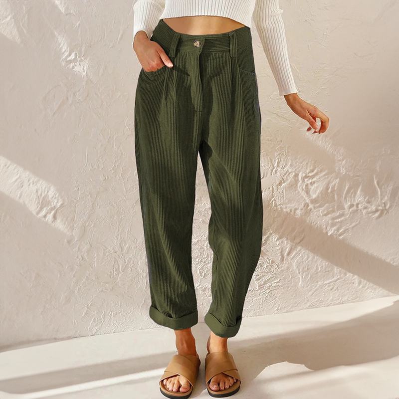 Pantaloni in velluto a coste a vita alta da donna