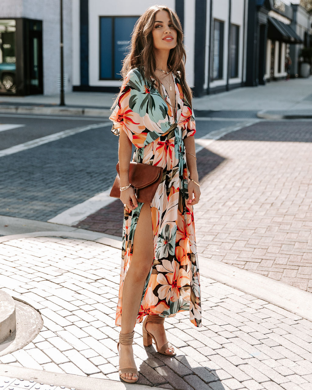 Maxi abito donna premium con scollo a V e spacco