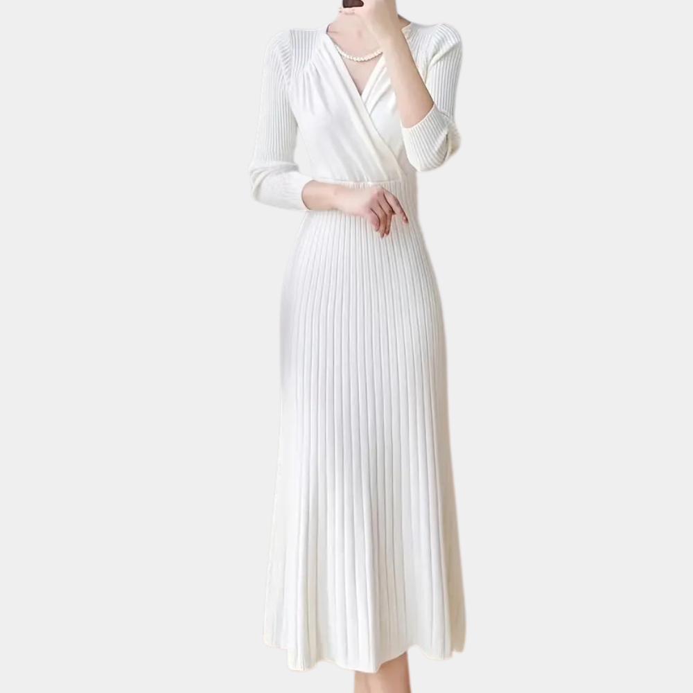 Abito midi donna sottile, elegante e lavorato a maglia