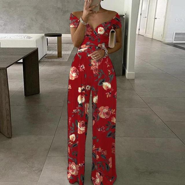 Tuta leggera stampata off shoulder da donna alla moda