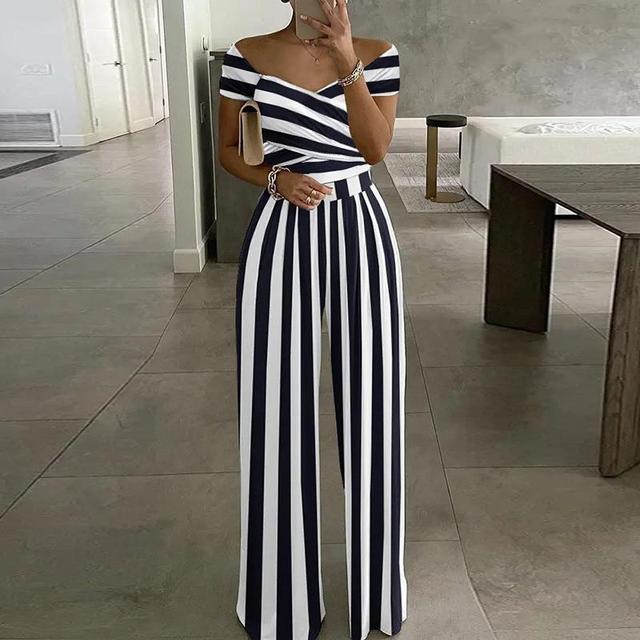 Tuta leggera stampata off shoulder da donna alla moda