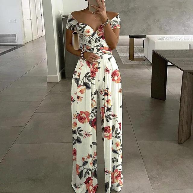 Tuta leggera stampata off shoulder da donna alla moda