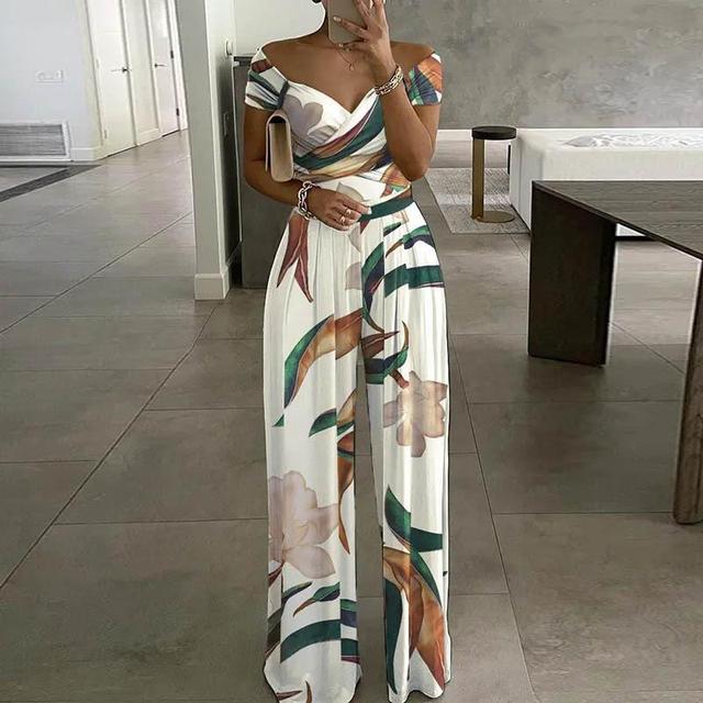 Tuta leggera stampata off shoulder da donna alla moda
