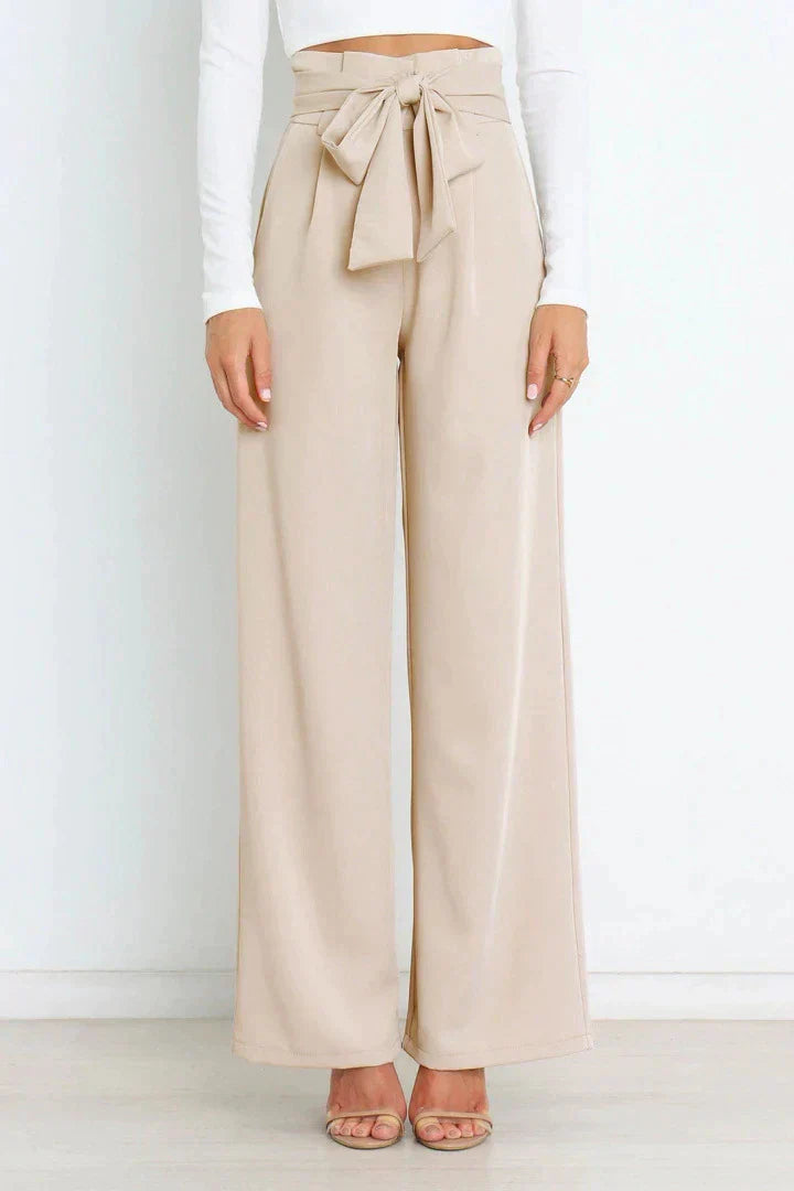 Pantaloni larghi a vita alta da donna con cintura a nastro