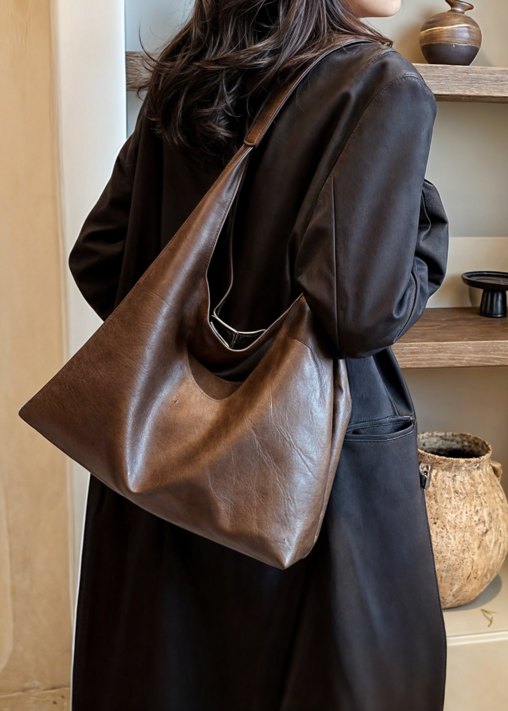 Borsa grande da donna – borsa in pelle vegana con cerniera
